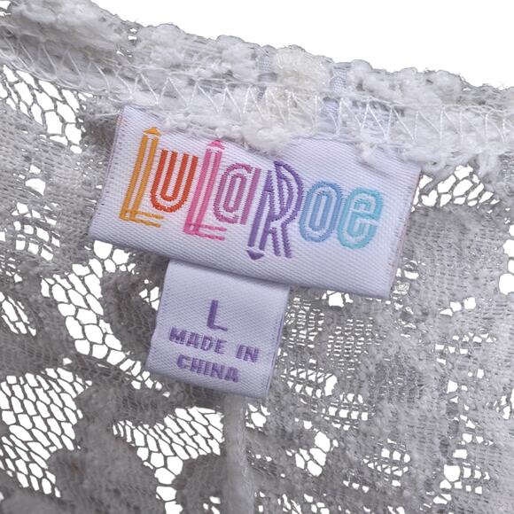 LuLaRoe Joy Vest Large Lace Off-White Stretch Longline Layering Duster Boho - Picture 7 of 9